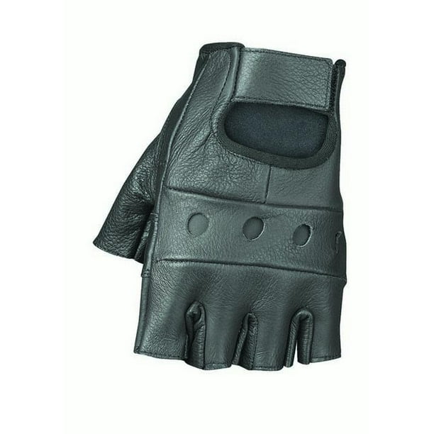 Raider Leather Fingerless Mens Motorcycle Premium Driving Gloves Black, X-Large